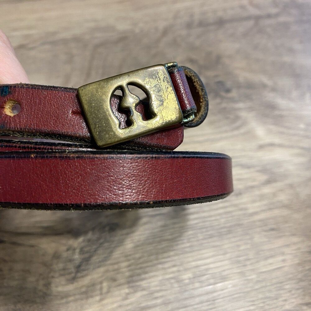 Vintage ETIENNE AIGNER Cowhide Leather Wine 26 Belt SKINNY slim Rare!